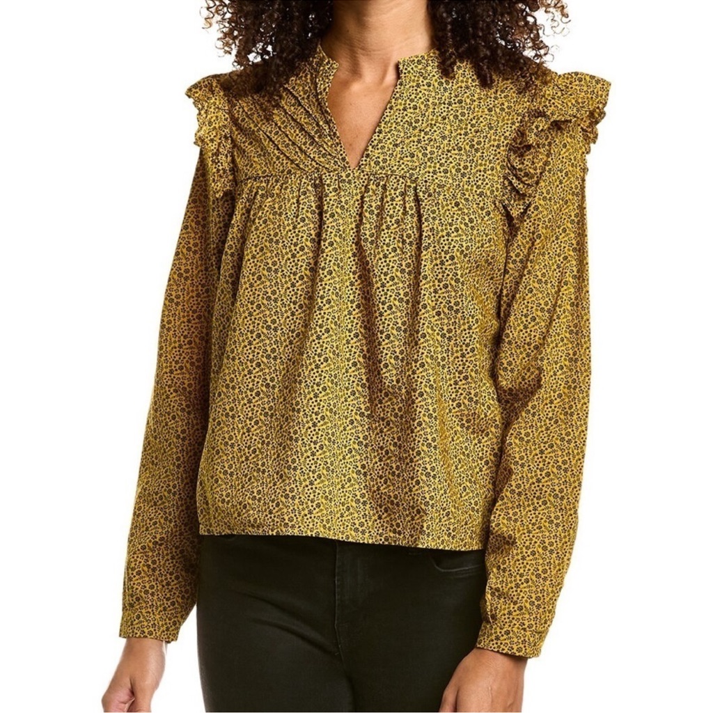 Nation Ltd Tilly A-Line Ruffle Blouse Size Xs Pima Cotton Nwot